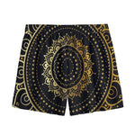 Black And Gold Mandala Print Mesh Shorts