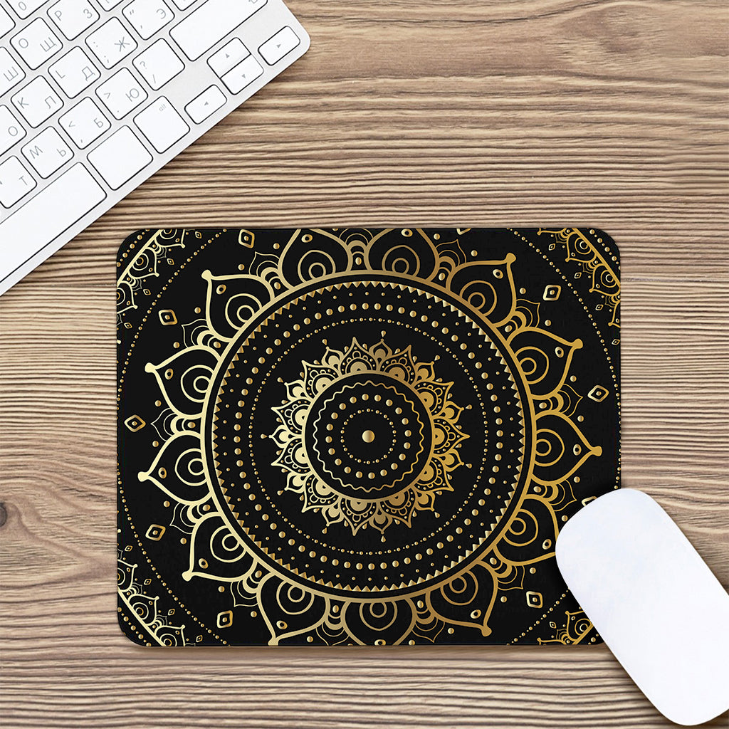 Black And Gold Mandala Print Mouse Pad