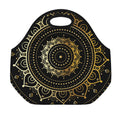 Black And Gold Mandala Print Neoprene Lunch Bag