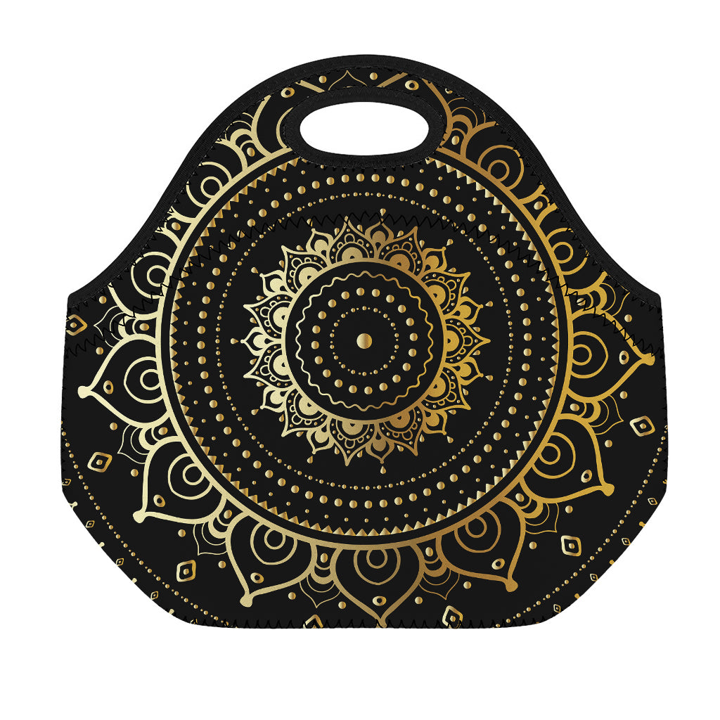 Black And Gold Mandala Print Neoprene Lunch Bag