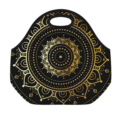 Black And Gold Mandala Print Neoprene Lunch Bag