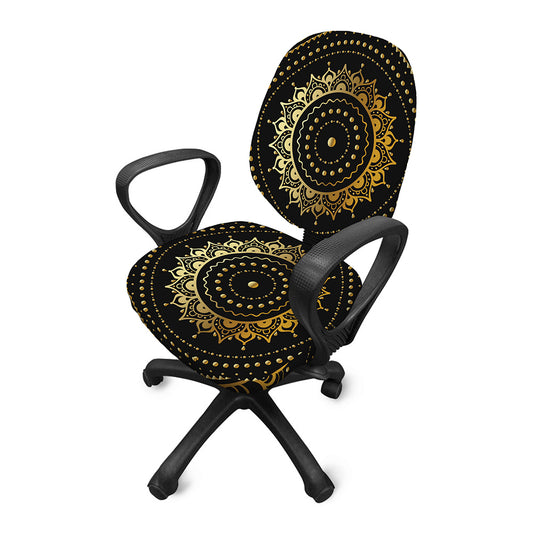 Black And Gold Mandala Print Office Chair Cover
