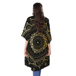 Black And Gold Mandala Print Open Front Beach Cover Up