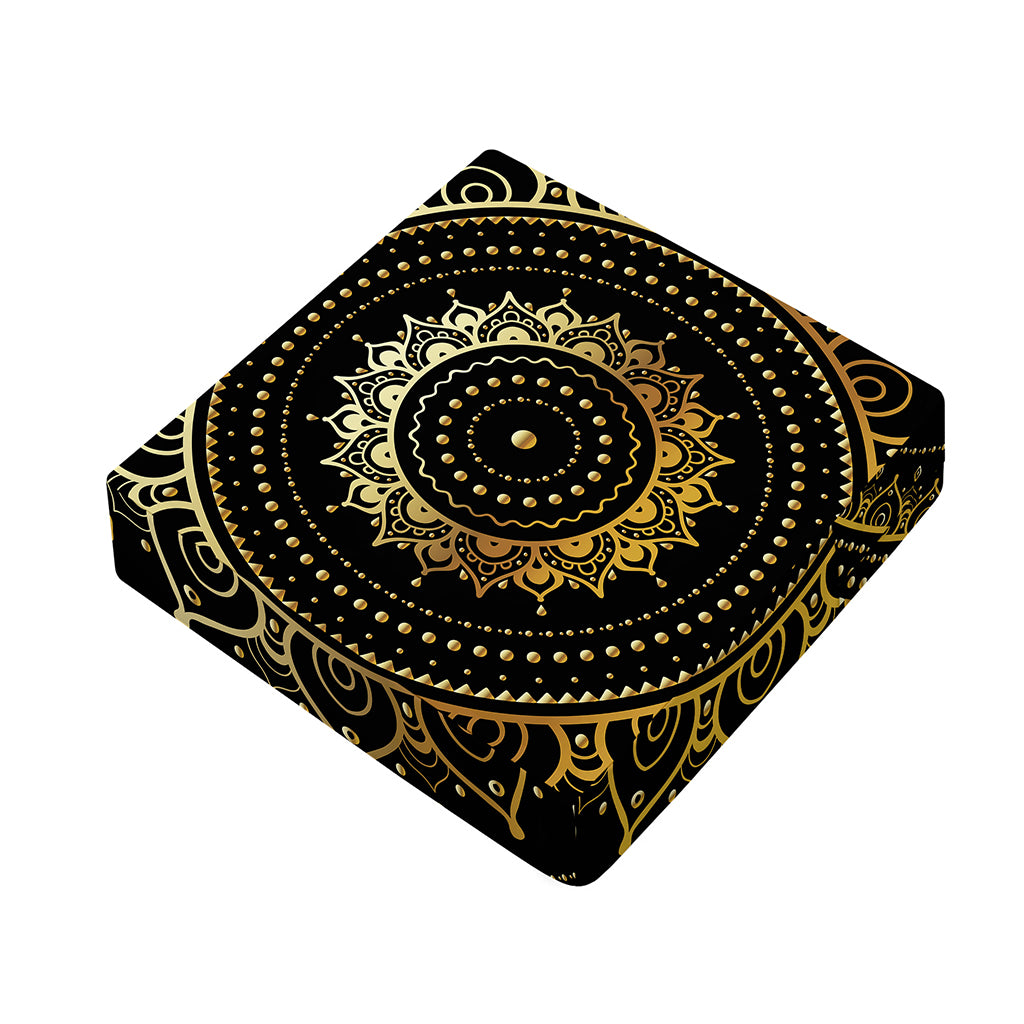 Black And Gold Mandala Print Outdoor Seat Cushion Cover
