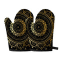 Black And Gold Mandala Print Oven Mitts
