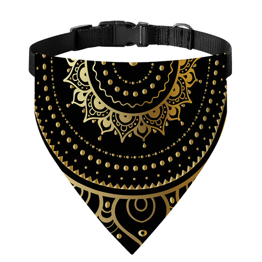 Black And Gold Mandala Print Over The Collar Dog Bandana