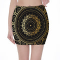Black And Gold Mandala Print Pencil Mini Skirt
