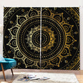 Black And Gold Mandala Print Pencil Pleat Curtains