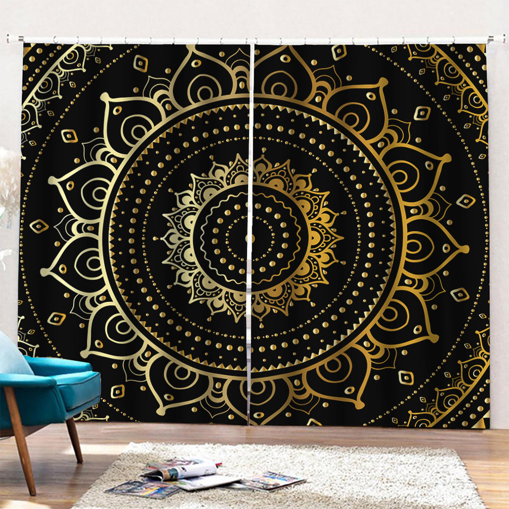 Black And Gold Mandala Print Pencil Pleat Curtains
