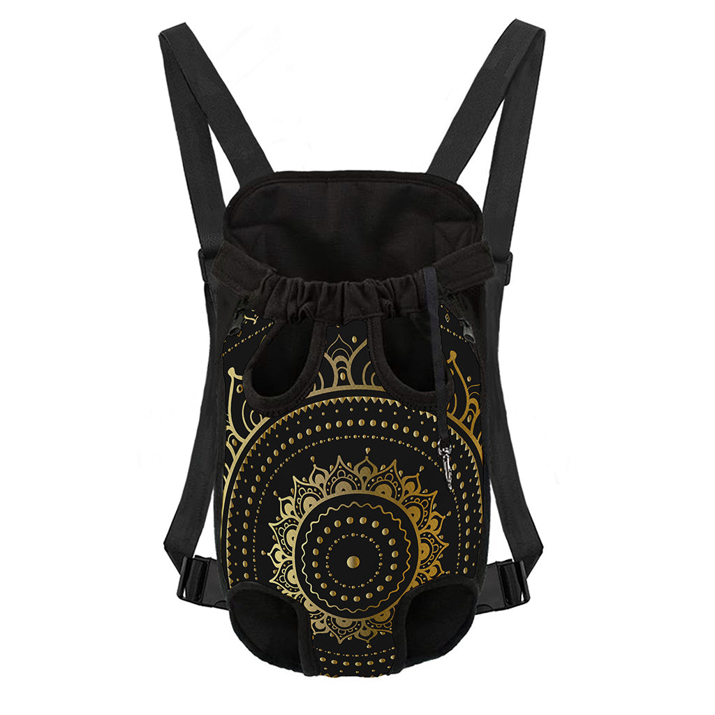 Black And Gold Mandala Print Pet Carrier Backpack
