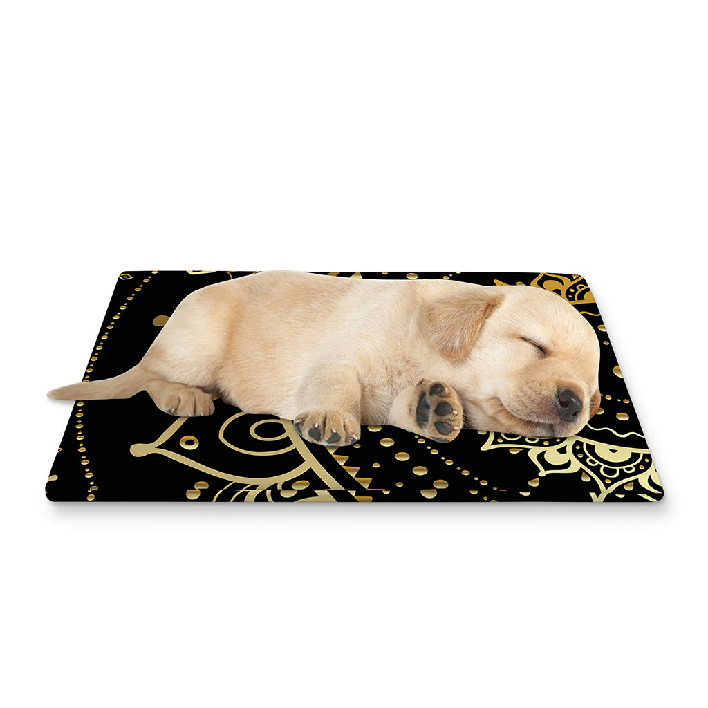 Black And Gold Mandala Print Pet Cooling Mat Cover
