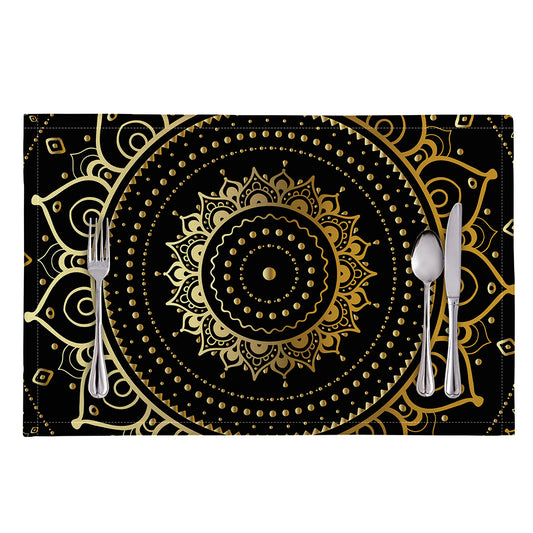Black And Gold Mandala Print Placemat