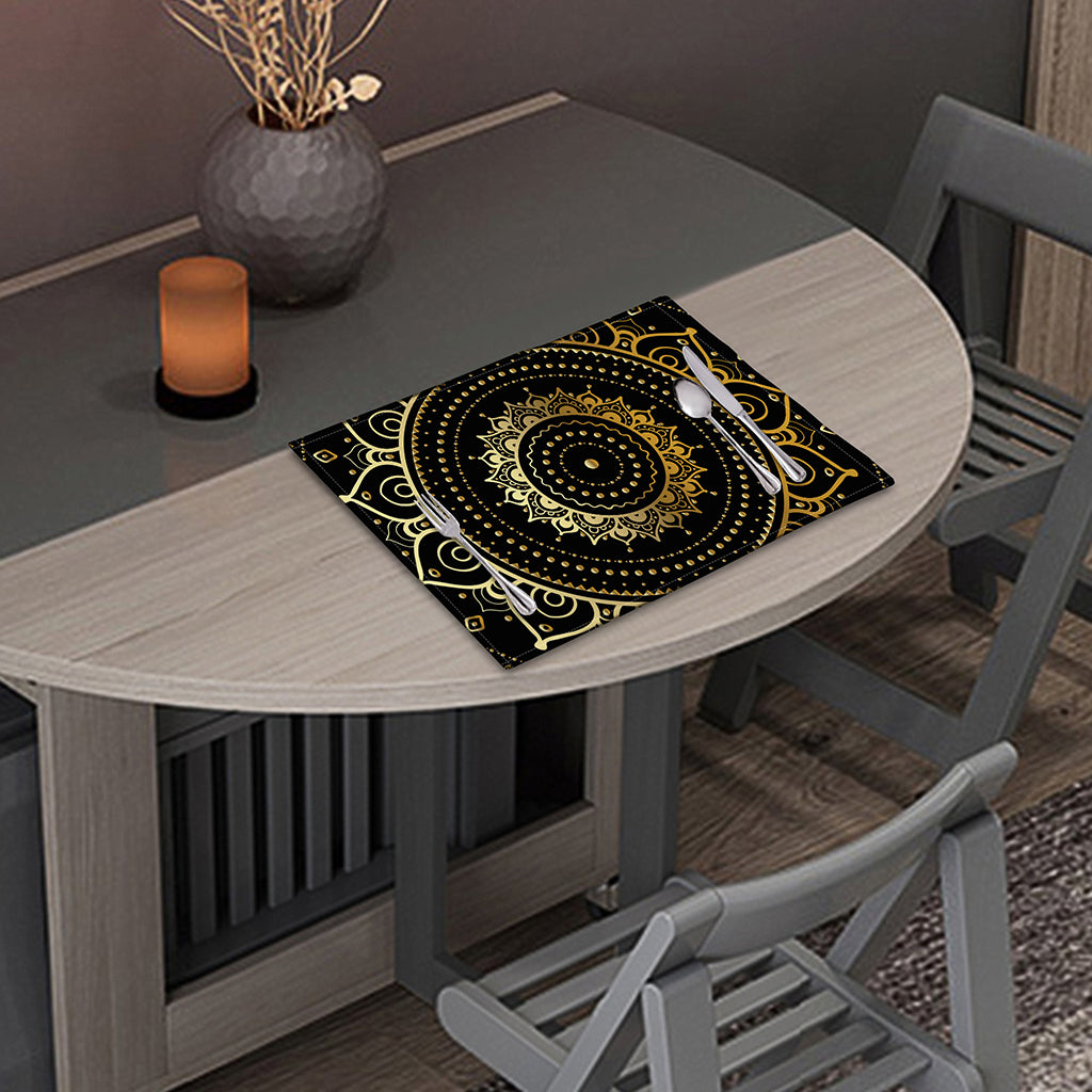Black And Gold Mandala Print Placemat