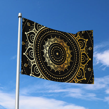 Black And Gold Mandala Print Polyester Flag