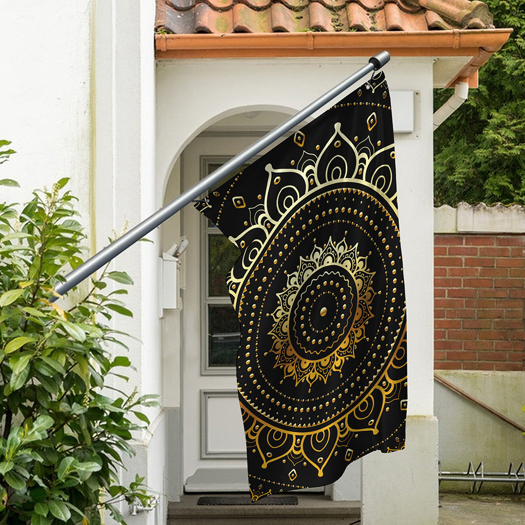 Black And Gold Mandala Print Polyester Flag