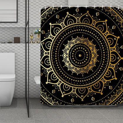 Black And Gold Mandala Print Polyester Shower Curtain