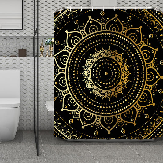 Black And Gold Mandala Print Polyester Shower Curtain