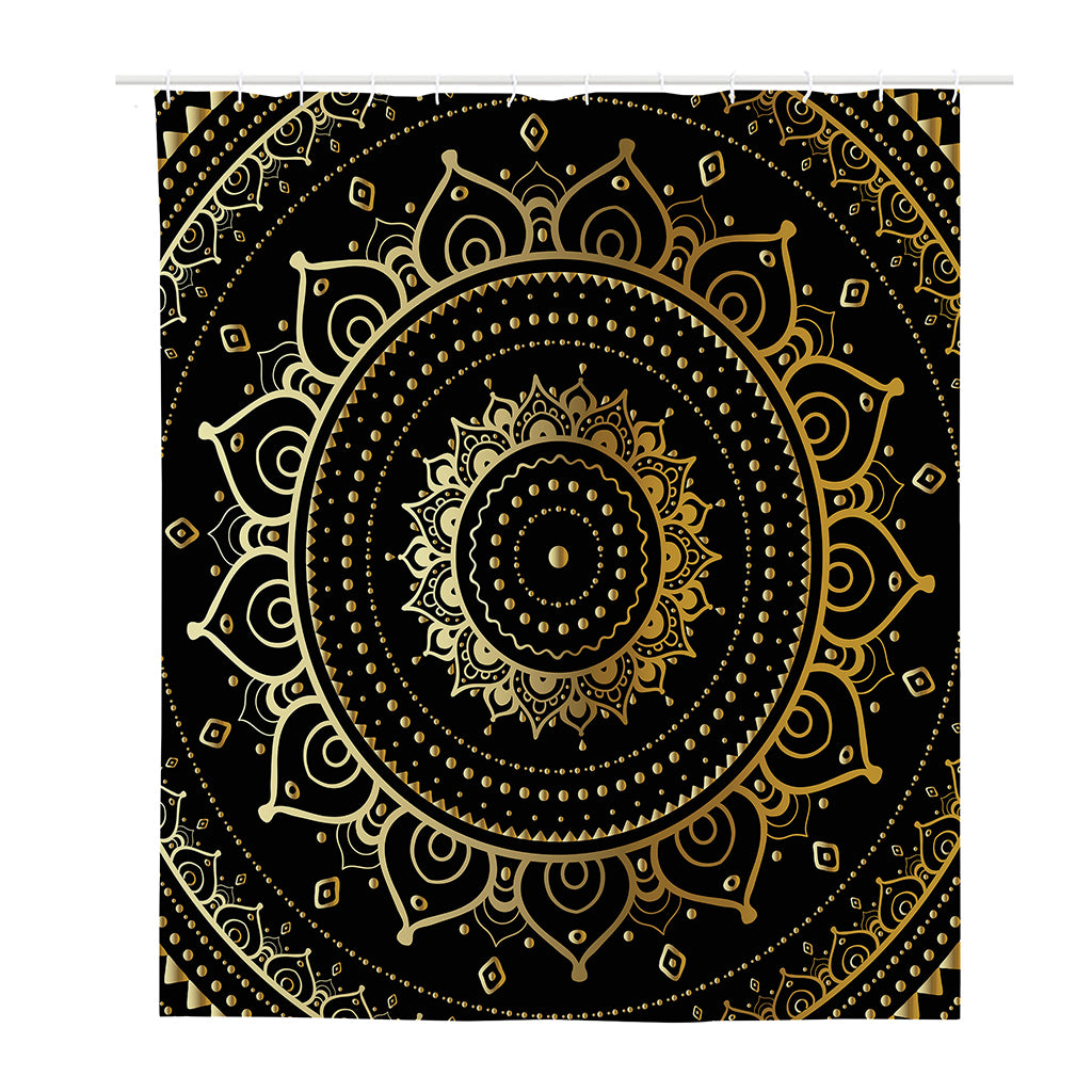 Black And Gold Mandala Print Polyester Shower Curtain