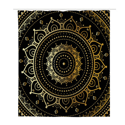 Black And Gold Mandala Print Polyester Shower Curtain