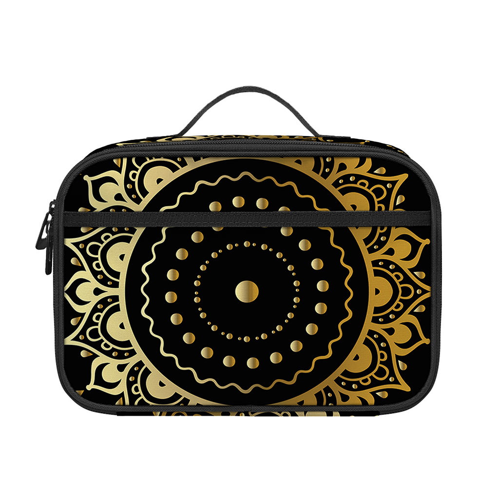 Black And Gold Mandala Print Portable Lunch Bag