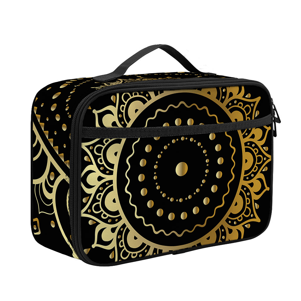 Black And Gold Mandala Print Portable Lunch Bag
