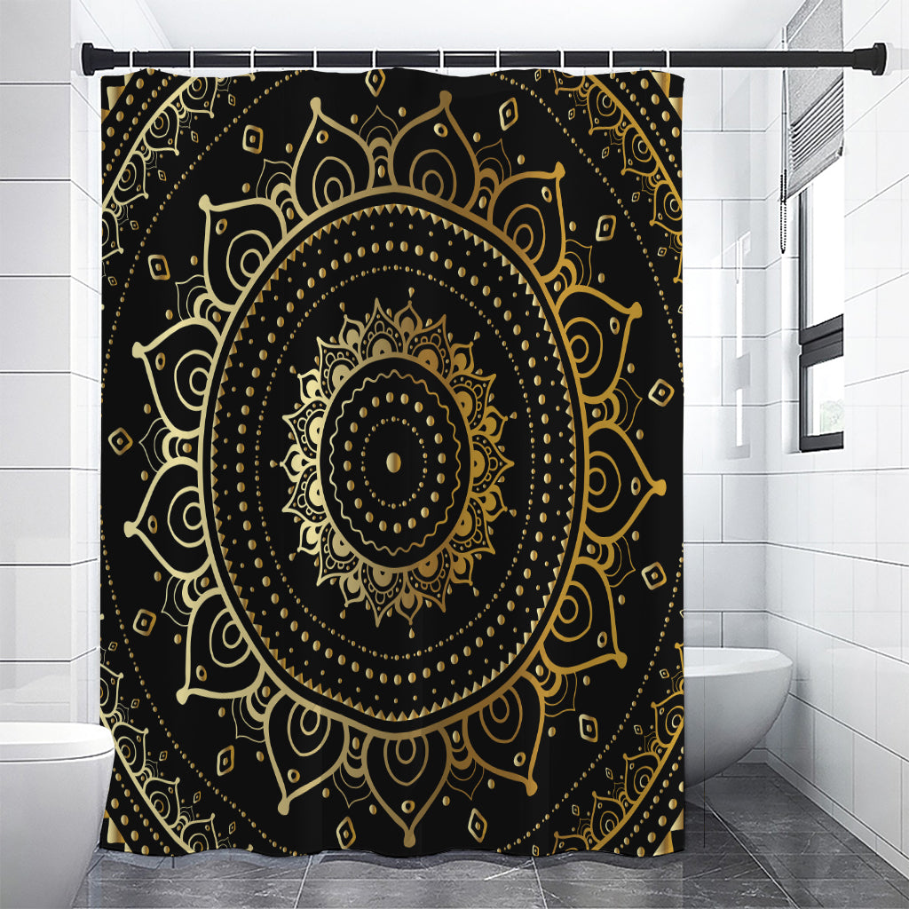 Black And Gold Mandala Print Premium Shower Curtain