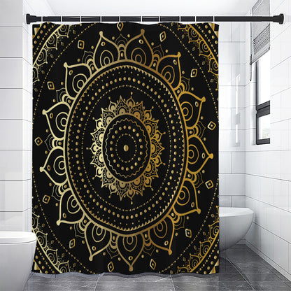 Black And Gold Mandala Print Premium Shower Curtain