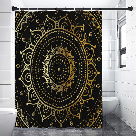 Black And Gold Mandala Print Premium Shower Curtain