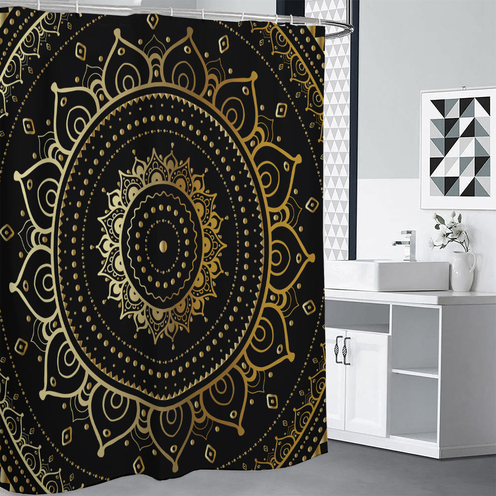 Black And Gold Mandala Print Premium Shower Curtain