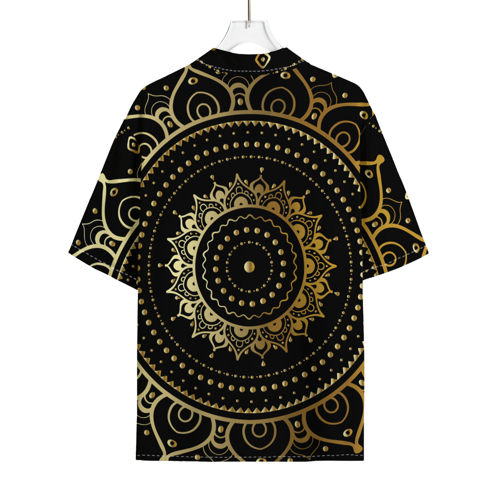 Black And Gold Mandala Print Rayon Hawaiian Shirt