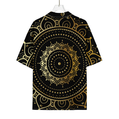 Black And Gold Mandala Print Rayon Hawaiian Shirt
