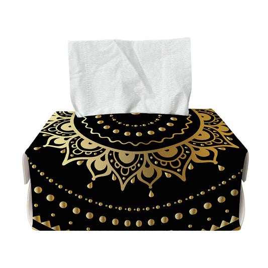 Black And Gold Mandala Print Rectangle Tissue Box Cover