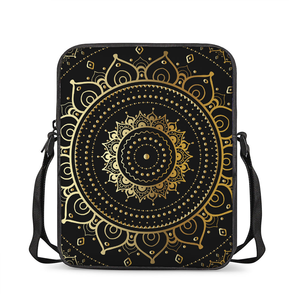 Black And Gold Mandala Print Rectangular Crossbody Bag