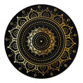 Black And Gold Mandala Print Round Blanket
