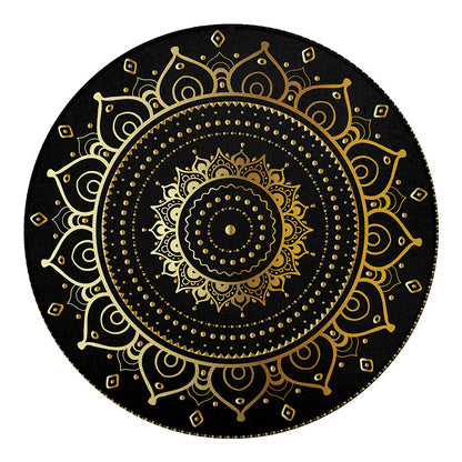 Black And Gold Mandala Print Round Blanket