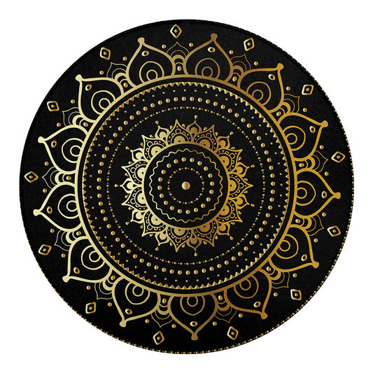Black And Gold Mandala Print Round Blanket