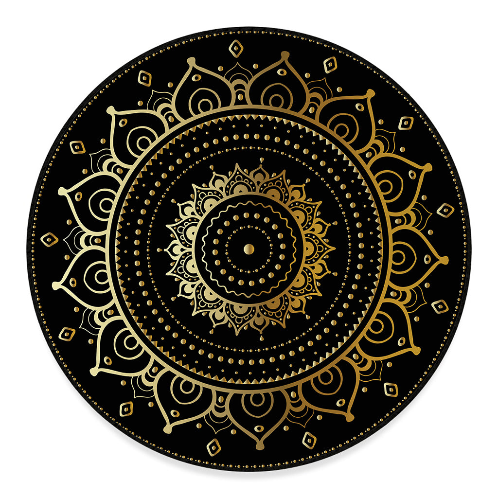 Black And Gold Mandala Print Round Floor Mat