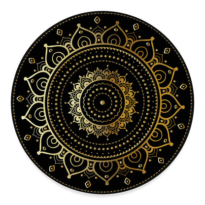 Black And Gold Mandala Print Round Floor Mat