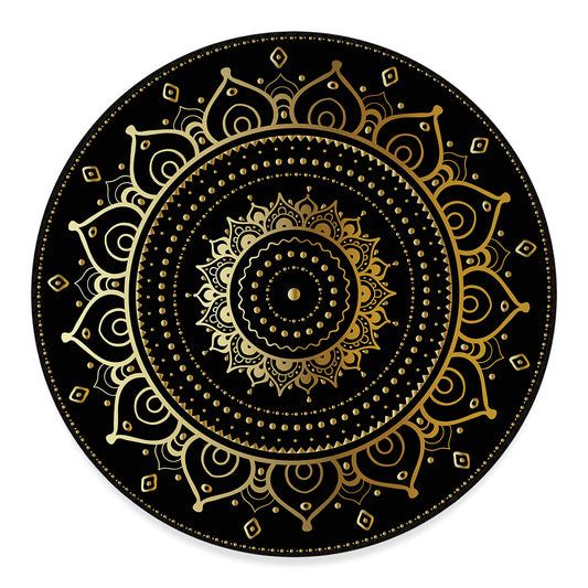 Black And Gold Mandala Print Round Floor Mat