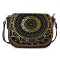 Black And Gold Mandala Print Saddle Bag