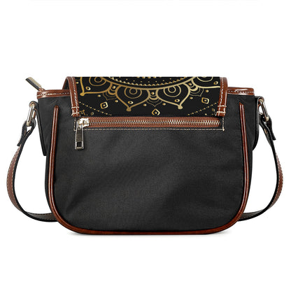 Black And Gold Mandala Print Saddle Bag