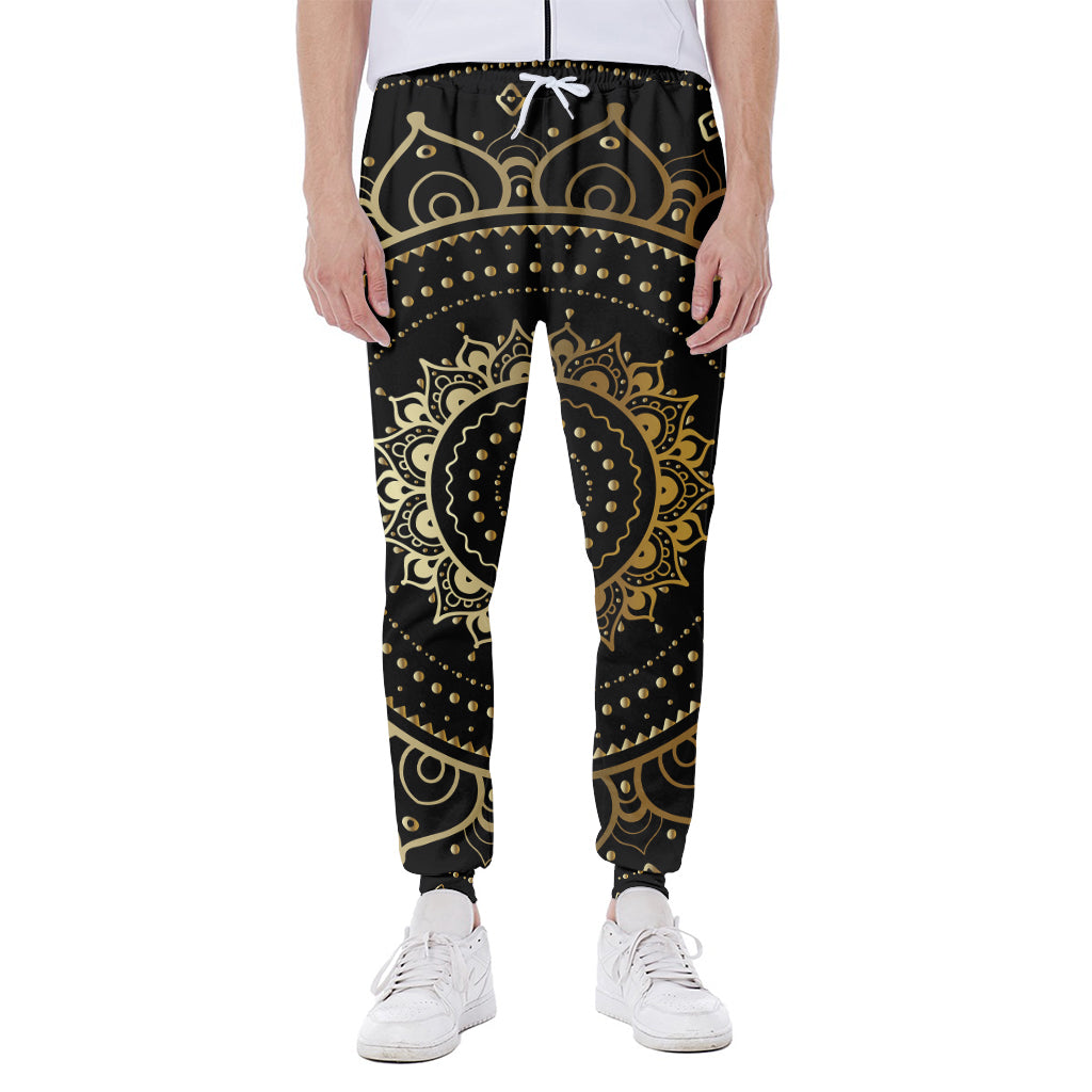 Black And Gold Mandala Print Scuba Joggers
