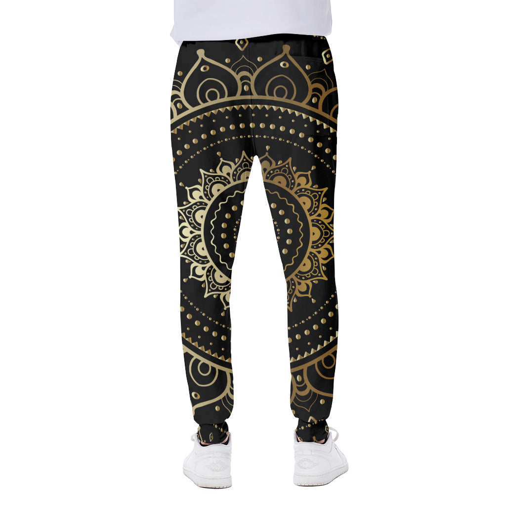 Black And Gold Mandala Print Scuba Joggers