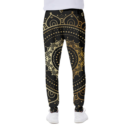 Black And Gold Mandala Print Scuba Joggers