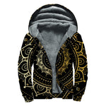 Black And Gold Mandala Print Sherpa Lined Zip Up Hoodie
