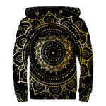 Black And Gold Mandala Print Sherpa Lined Zip Up Hoodie