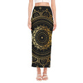 Black And Gold Mandala Print Side Slit Maxi Skirt
