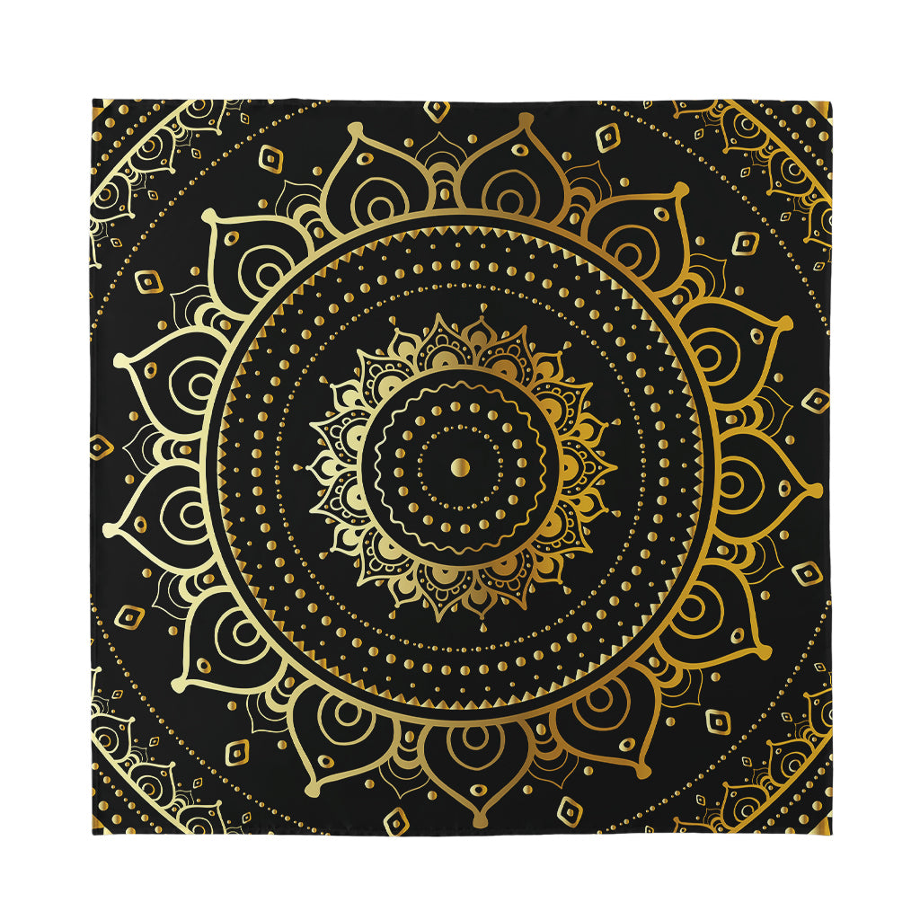 Black And Gold Mandala Print Silk Bandana