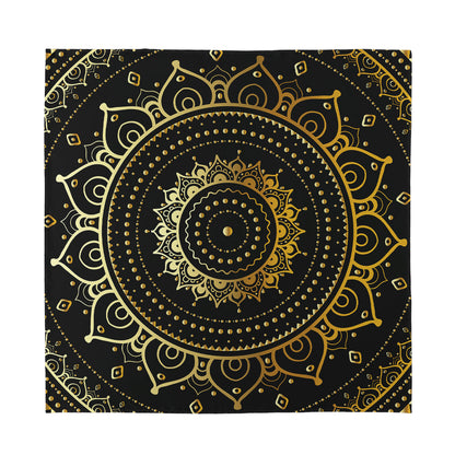 Black And Gold Mandala Print Silk Bandana