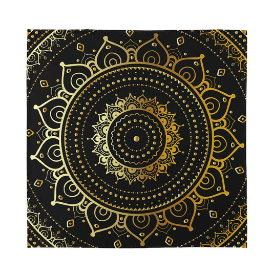 Black And Gold Mandala Print Silk Bandana